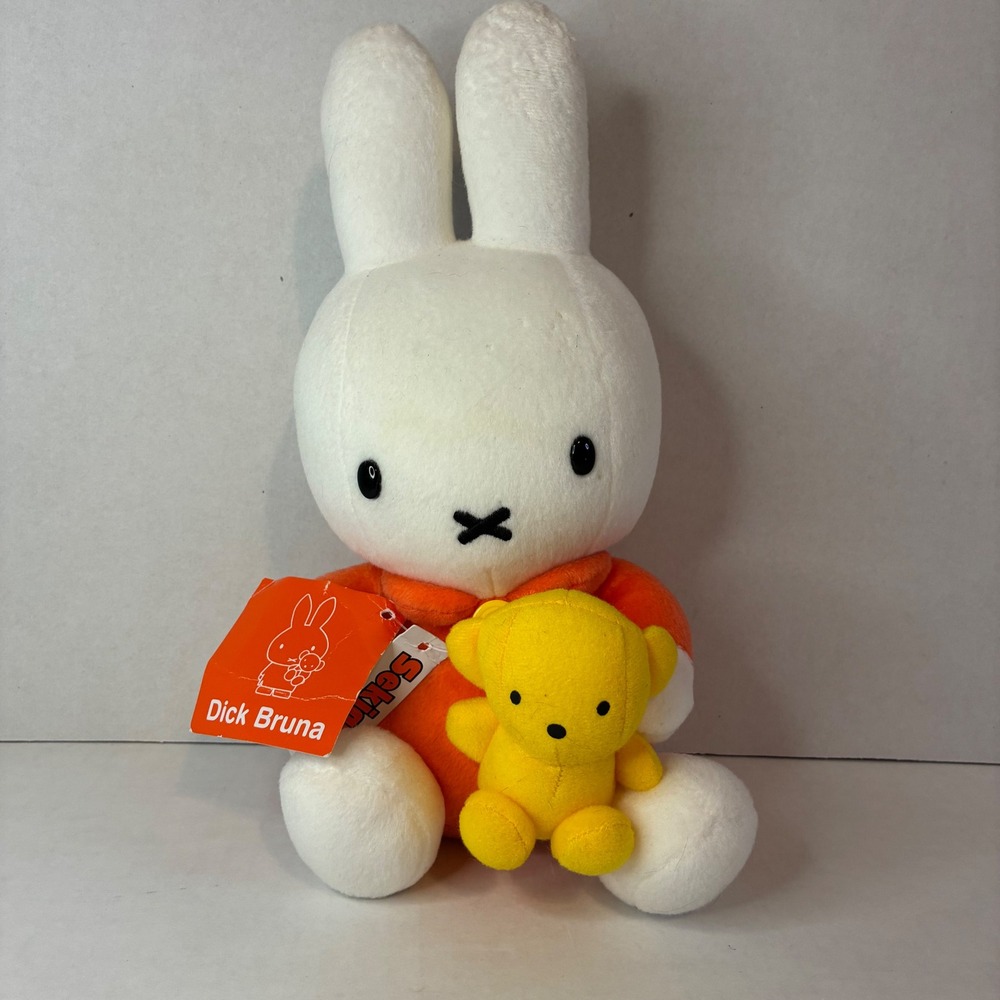 Sekiguchi Miffy Plush Bunny With Yellow Bear Dick Bruna Orange Outfit 11" Rare